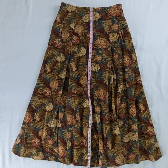 VTG Floral and Fern Corduroy Burgundy Green Side Button Maxi Skirt Folk Cottage - Picture 7 of 8